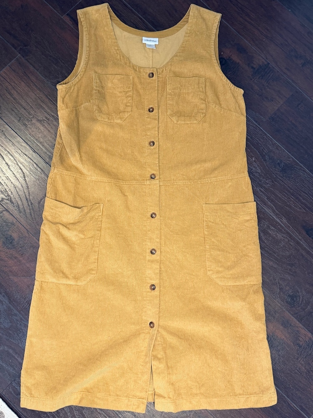 VTG Y2K Womens Wide Whale Corduroy Button Front Jumper Overall Dress - Size L
